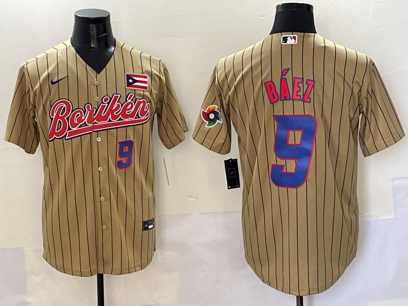 Men Puerto Rico #9 Baez Brown Stripe Joint Name 2025 Nike MLB Jersey style 7->more jerseys->MLB Jersey